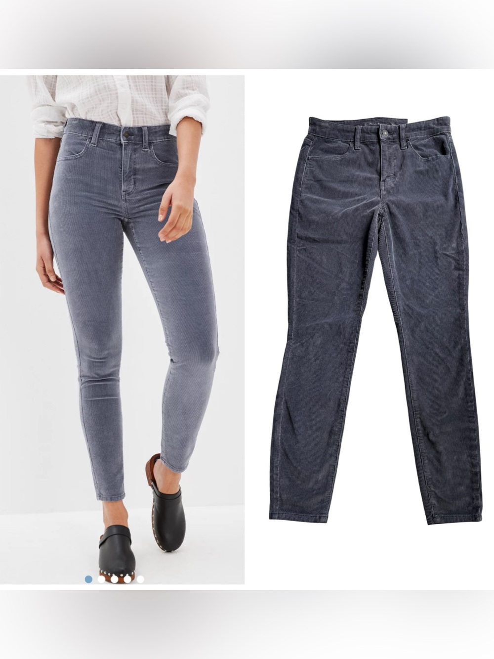 AE American Eagle Hi Rise Jegging Corduroy Pant Skinny Gray Size 2 Short 26W NWT